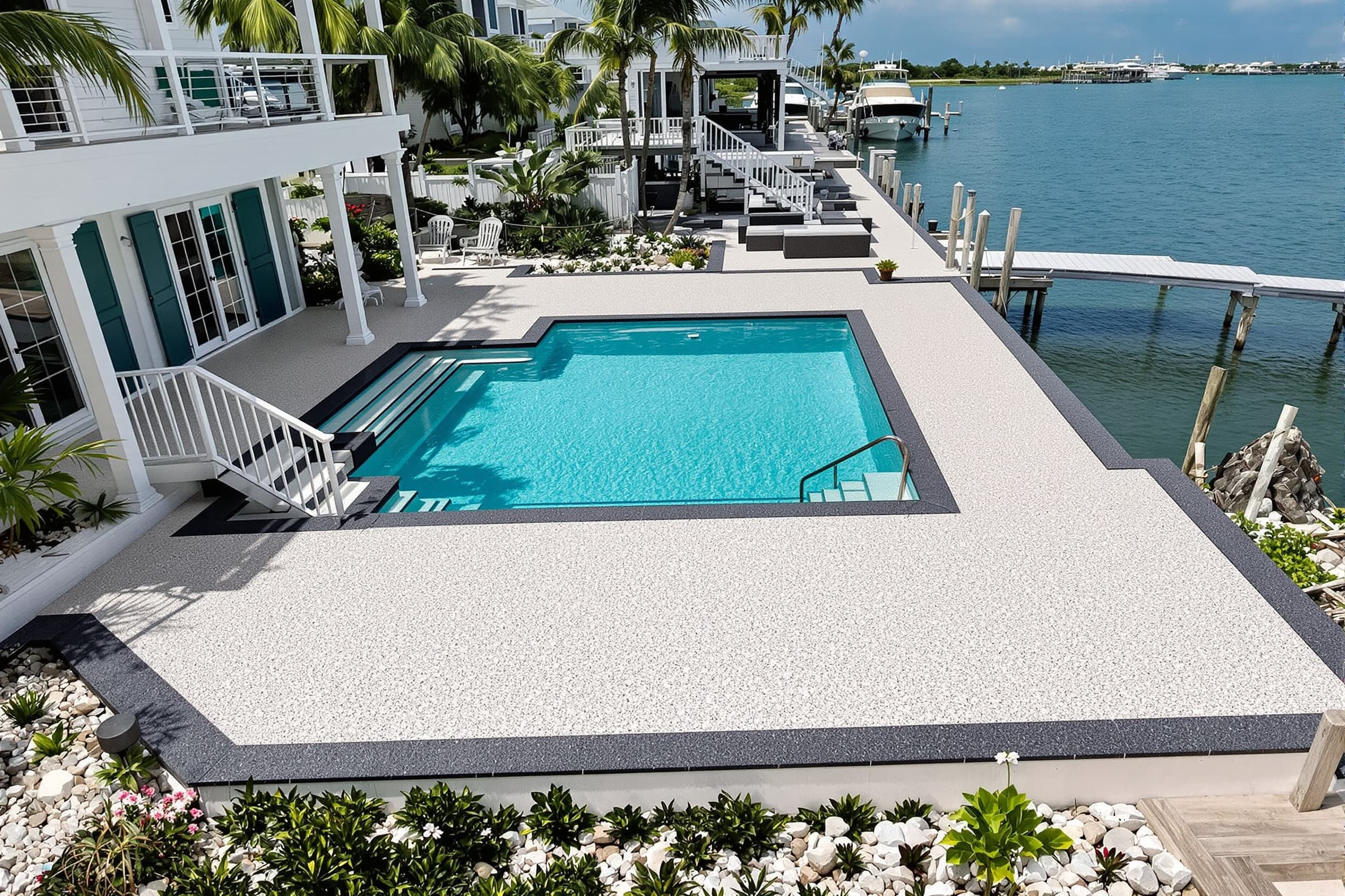 Elegant patio with resin-bound marble surface